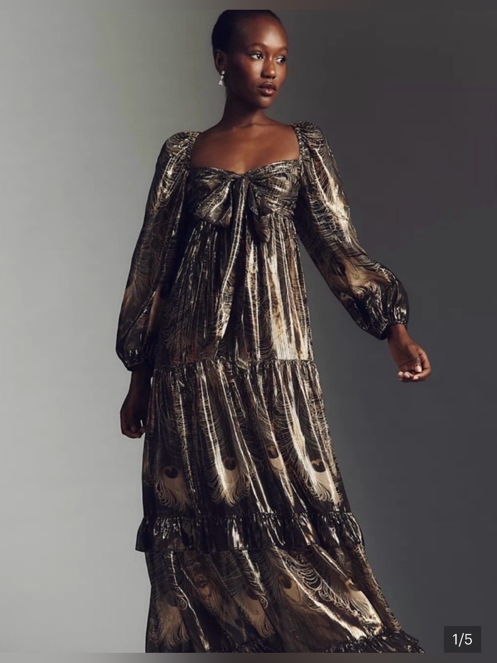 Anthropologie long sleeve metalic babydoll dress size l
